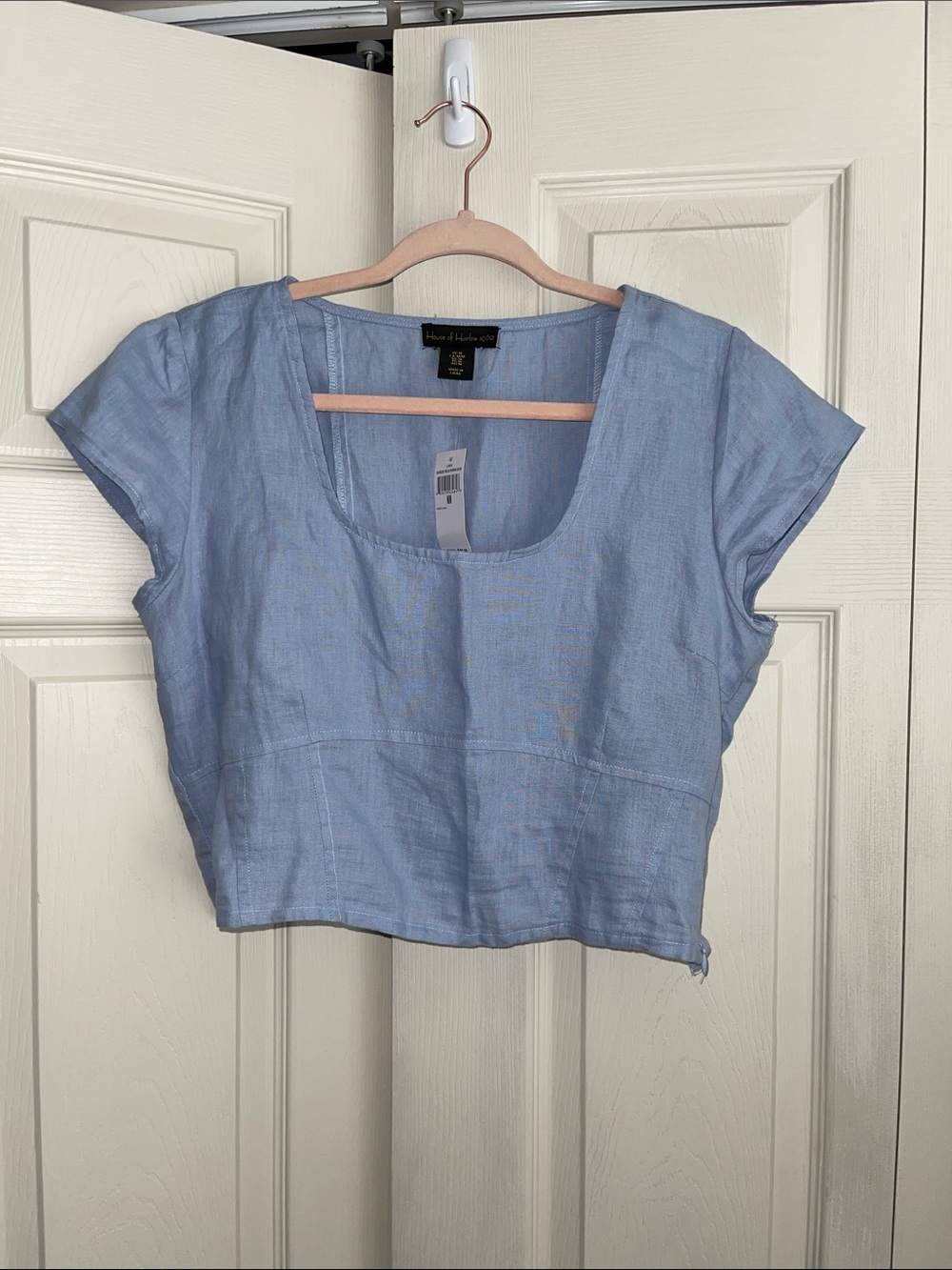 House of Harlow 1960 Linen 100%  Blend Smocked Crop T Scoop-Neck. CONT R